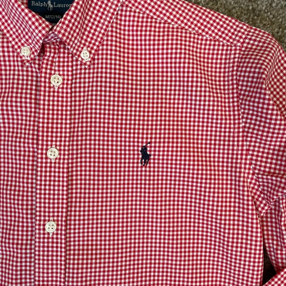 Ralph Lauren Kids Boys Red‎ Gingham Button Down Shirt Size M 12-14 Long Sleeve